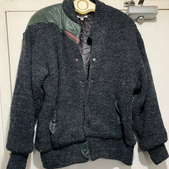 VINTAGE JEAN-MICHEL CROPSAL MONTREAL KNIT WOOL LEATHER BOMBER JACKETS SIZE XL - Picture 8 of 15